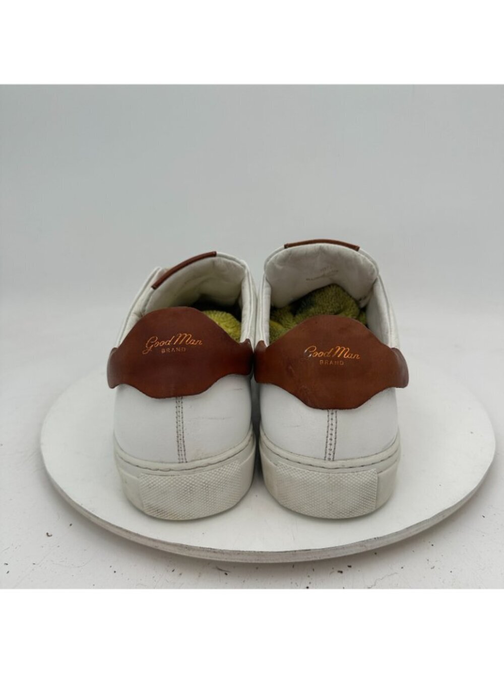 Goodman Brand Men Size 10.5 White Dark Brown Leather Low Top Lace Up Casual Shoe - Picture 5 of 11